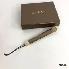 GUCCI グッチ レザー 携帯ストラップ ゴールド ロゴプレート 箱付