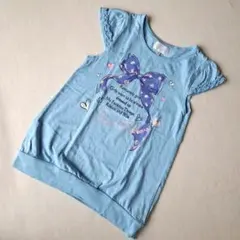マザーウェイズ　120cm　女の子　水色リボンハートプリント　Tシャツのサムネイル