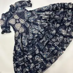 【試着のみ】ピンクハウス ネイビー ハート柄 豪華段々フリルワンピース