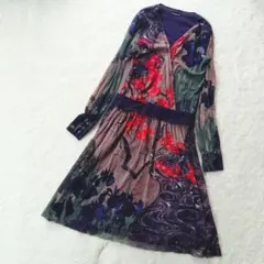名作 VIVIENNE TAM 紅葉 鶯 ワンピース パワーネット シルク