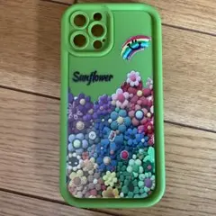 未使用　【iphone12pro】　軽量　シリコン　花柄プリント　緑