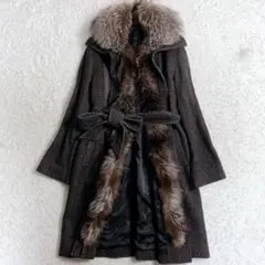 カシミヤ100% シルバーフォックス付き コート Lサイズ　富和　高級