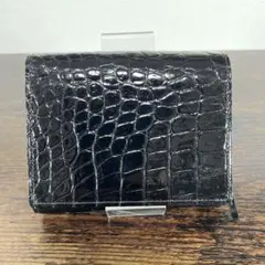 【美品】黒 クロコダイル風 二つ折り財布
