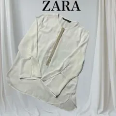 ZARABASIC ビジュー付きホワイトエレガント長袖シャツ　S