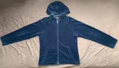 ネイビー フード付き ベロア ジップアップパーカー