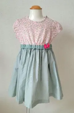 familiar　ファミリア花柄バタフライリボンストライプ半袖ワンピース　100