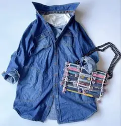 ビームス ハート 長袖 コットンデニムシャツワンピース インディゴ