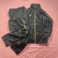 Y2K チャンピオン　ナイロン　セットアップ　ジャージ　上下　刺繍　黒　金　ラメ