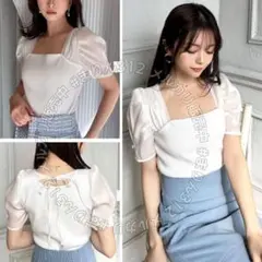 RESEXXY バックヨーク シアー スリーブ ニット トップス リボン 白