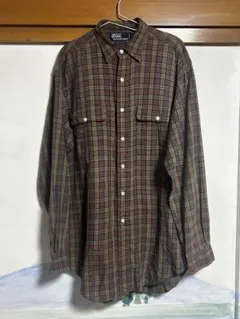 【90s】ラルフローレン チェック ネルシャツ シンガポール　実寸XL 緑 赤