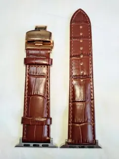 アップルウォッチ バンド クロコ ブラウン 茶 腕時計ベルト 替ベルト ゴールド