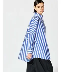 23モデル✨ミズイロインド ワイドロングシャツ ブルー×ホワイト ストライプ
