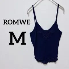 ROMWE 【M】 ネイビー キャミソール 花の刺繍 フリル トップス