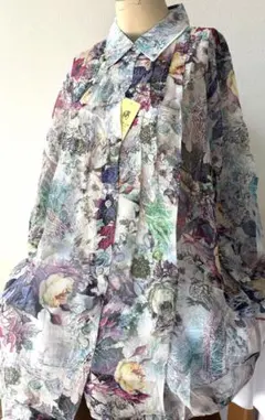 シルク100% 花柄シースルー　ブラウス