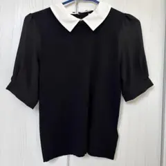 ブラック半袖トップス ホワイト襟