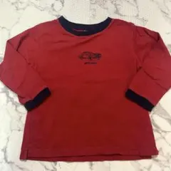 petit main 赤色 車刺繍 長袖Tシャツ　110