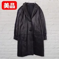 羊革 レザーコート 黒 Fサイズ 日本製 袖シャーリング デザイン