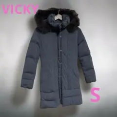 【VICKY】レディース キルティングコート ファー付ダウンコート ネイビー　Sのサムネイル