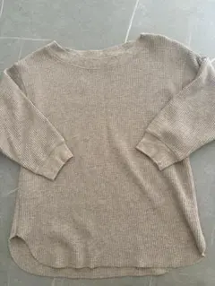 UNIQLO ベージュワッフルクルーネックT Sサイズ