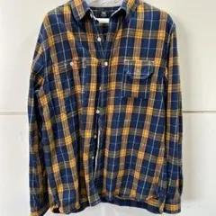 BEAMS HEART ネルシャツ L ネイビー/イエロー