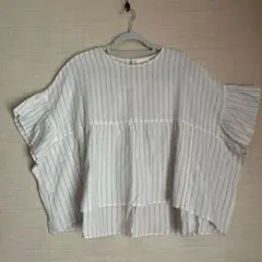 ホワイトストライプ フレア袖 シャツ