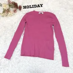 s.1914【ホリデー】長袖 リブニット ピンク 派手色 指穴有り シンプル