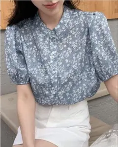 花柄パフスリーブシャツ