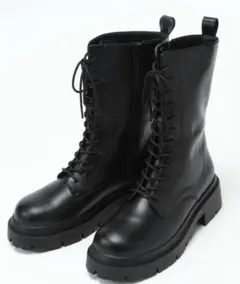 heather ブラックレース厚底ミドルブーツ　ミドルブーツ　M レースアップ
