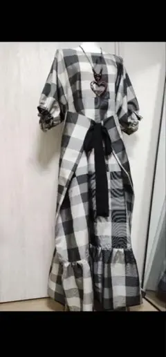 SALE 新品　クリエーター作品　チェック柄正絹　大島紬ロングワンピース
