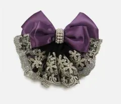 レースヘアクリップネットあり　パープル　お嬢様風　新品