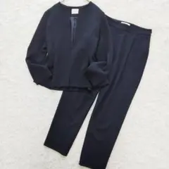 Demi-Luxe BEAMS パンツスーツ ノーカラー ペプラム M S 紺