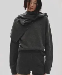 美品 APstudio カシミヤ混 リブニットケープネック ウォーマー　ホワイト 美品 APstudio カシミヤ混 リブニットケープネック ウォーマー