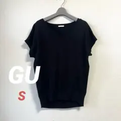 GU オーバーサイズＶネックセーター　半袖　S ブラック　黒