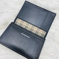 良品】 バーバリー ノバチェック 名刺 カードケース レザー 黒