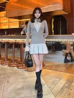 シャツドッキングプリーツミニワンピース