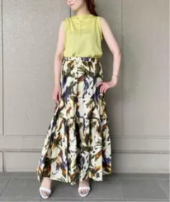 【MACPHEE】ストロークミリタリープリント ティアードロングスカート