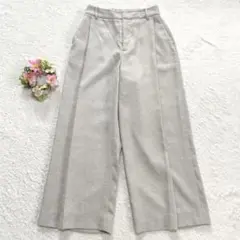 【ジェットセットソロプラス】 綿麻ライク タック ワイドパンツ (S) ベージュ