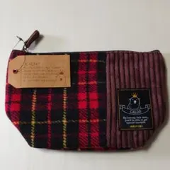 カルドコンビ　チェック　メイクポーチ　レッド