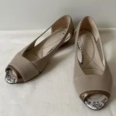 A01334 ダイアナ オープントゥ ウェッジソール パンプス ベージュ