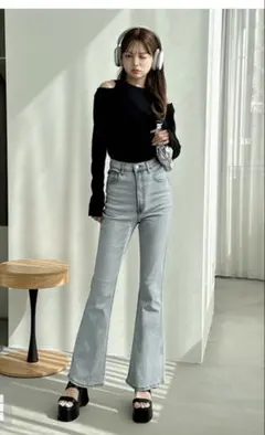 グレイル　フリージアハイウエストフレアデニムパンツ　（cu522）　M