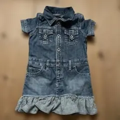 95 ベビーギャップ GAP デニム 半袖ワンピース すそフリル かわいい