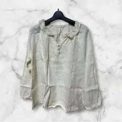 Studio Clip アイボリー レース襟 五分袖シャツ