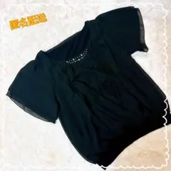 美品✨ トップス　ブラウス レース　ブラック　フリル　ビジュー　(M) 半袖