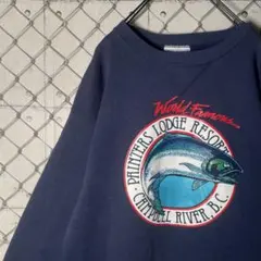 80〜90s USA製 Hanes 前Vガゼット スウェット サーモン L