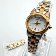 良品 希少 ツモリチサト 時計 猫 ネコ 新品電池 ゴールド ダイヤ 女性 稼働