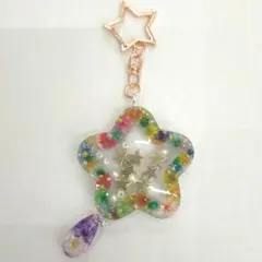 パープル×ベージュダブルフラワーシェイカーキーホルダー レジン