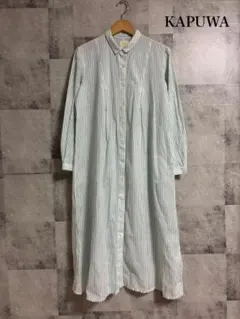 kapuwa インド綿　ストライプ　コットンワンピース　前開き M164