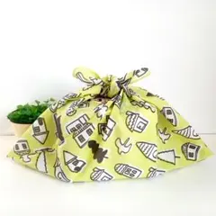 あずま袋◆手拭い◆エコバックコンビニバック◆ハンドメイド【北欧街かど柄・レモン】