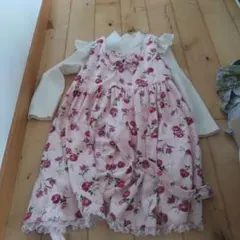 メゾピアノ花柄ワンピースとシャーリーテンプルフリルトップスセット