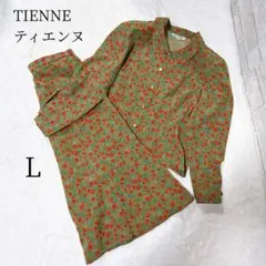 TIENNE レトロ セットアップ 小花総柄 ブラウス スカート 古着女子 L